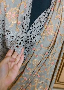 Elegant Grey Embroidered Saree