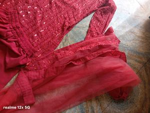 Red Sequin Sharara Dress