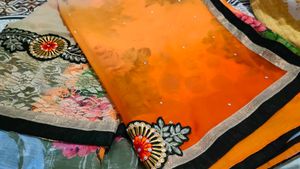Orange Saree, Black Border &amp; Beautiful Embroidery