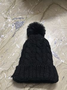 Black Knit Beanie with Pom