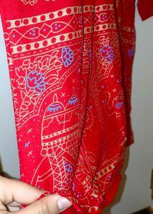 Red Elephant Print Kurti Top