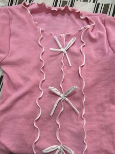 Pink Ribbed Bow Top
