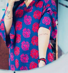 Floral Print Flared Sleeve Kurta With Trouser