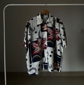 Silk Chiffon Floral Blue White printed Shirt