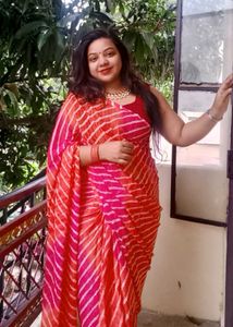 Striped Saree - Pink and Orange