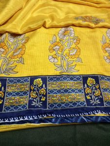 Yellow &amp; Blue Floral Saree
