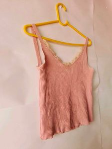 Pink coquette pinteresty lace trim cami top