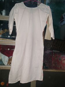 White Handmade Stich-work With Mirror Kurti