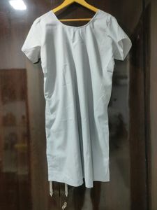 Plain Light Grey Kurti And White Dupatta