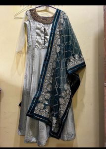 Pista Green Long Kurta & Designer Dupatta Size M