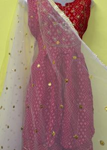 Red Embroidered Sharara Suit Set