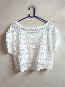 See-through Lace Crop Top Sleeveless White