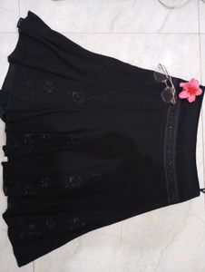 Y2k Black Floral Embellished Midi Skirt ⁠♡