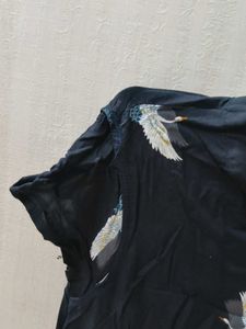 Crane Print Top And Teal Blue Colour Kurta