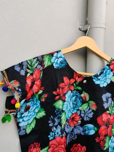 Black Floral Print Kurta 3