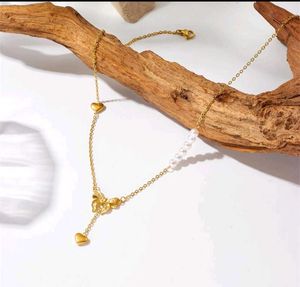 Heart drop bow with pearl necklace anti tarnish