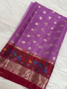 2.7 mtr banarasi zari purple fabric.