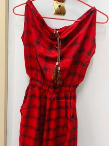 Red Plaid Jumpsuit