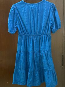 Blue Eyelet Tiered Mini Dress