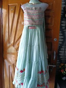 Elegant Bottle  Green Embroidered Dress
