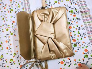 Gold Bow Clutch with Strap