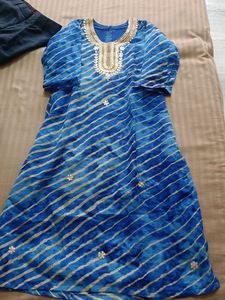 Blue Striped Kurti with Embellishments
