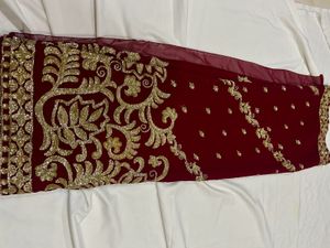 Elegant Embroidered Red Saree without blouse