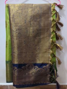 Green Saree With Zari Work