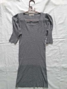 Grey Ribbed Fitted Top