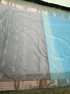 New Silver And Blue Soft Silk Saree