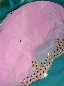 Pink Mirror Work Dress Material