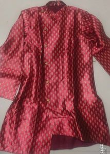 Burgundy & Gold Jacquard Kurta