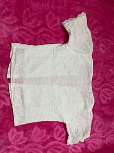 White Floral Eyelet Lace Trim Top