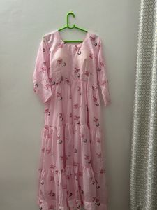Pink Floral Tiered Maxi Dress
