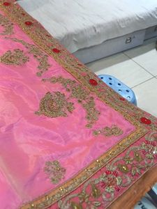 Elegant Pink Embroidered Saree (Minor Issue)