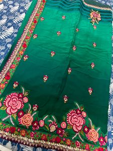 partywear saree in green colour