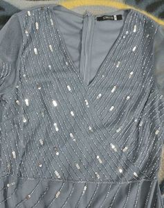 V - Neck Embellished Net Sheath Dress