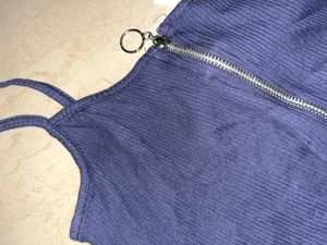 Blue sleeveless zipper crop Top