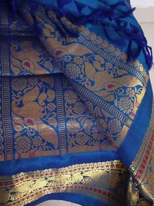 Kanjeevaram Blue Silk Saree with Gold Detailing