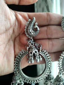 Silver Peacock Jhumka Earrings
