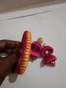 Pink Jhumka Earrings.And Bangles