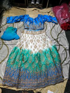 Elegant Blue &amp; White Lehenga Choli