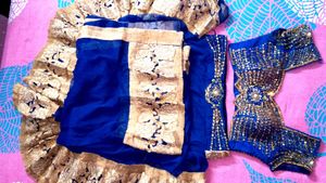 Royal Blue &amp; Gold Embellished Lehenga Set
