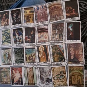 32 Vintage AJMAN painting stamps.