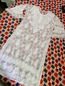 White Chikankari  Straight Kurti