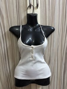 White Ribbed Tank Top