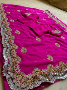 Pink Mirror 🪞 Work Saree With Blouse 🔥