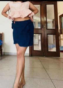 Mango Mini Wrap Skirt Soft Denim