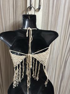 Boho Crochet Halter Top with Fringe