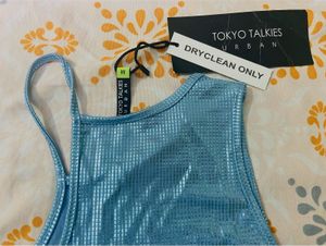 Blue Embellished Crop Top